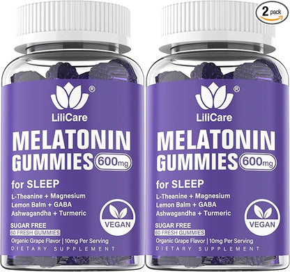 Melatonin 20mg Gummies for Adults (2 Packs) Extra Strength with L-Theanine, Ashwagandha, Magnesium, Turmeric, GABA, Lemon Balm and Chamomile for Supports Healthy Circadian Rhythm, Grape Flavor, 120ct