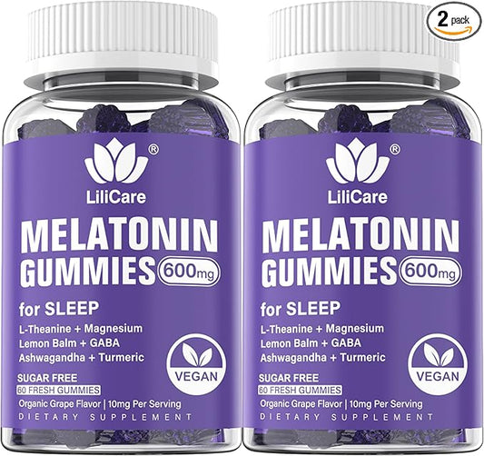 Melatonin 20mg Gummies for Adults (2 Packs) Extra Strength with L-Theanine, Ashwagandha, Magnesium, Turmeric, GABA, Lemon Balm and Chamomile for Supports Healthy Circadian Rhythm, Grape Flavor, 120ct