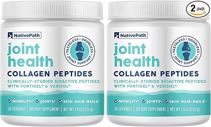 NativePath Joint Health Advanced Formula, Type 1 & 3 Peptides with Fortigel & Verisol, Grass-Fed Unflavored Collagen for Women & Men, 30 Servings (Pack of 2)