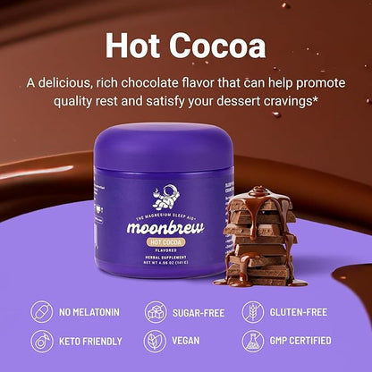 MoonBrew Nighttime Magnesium Hot Cocoa Jar, Natural Sleep Aid Drink Mix for Adults - Calming Melatonin-Free Sleep Support - Sleepy Hot Chocolate Powder with L-Theanine, Chamomile & Zinc Glycinate