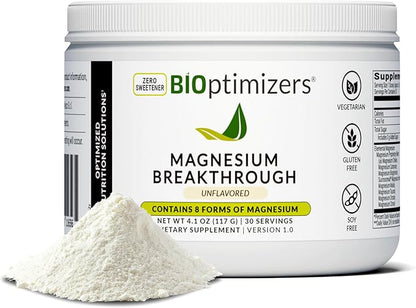 BIOptimizers Magnesium Breakthrough Drink - 8 Forms of Magnesium, Electrolytes, Sleep Health, Stress, Muscle Recovery, Heart Support | Glycinate, Citrate, Malate - Unflavored