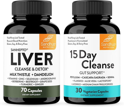 Sandhu's Liver Cleanse Detox & 15 Day Gut Cleanse Support Supplement for Women & Men | Supports Liver, Gut & Digestive Health