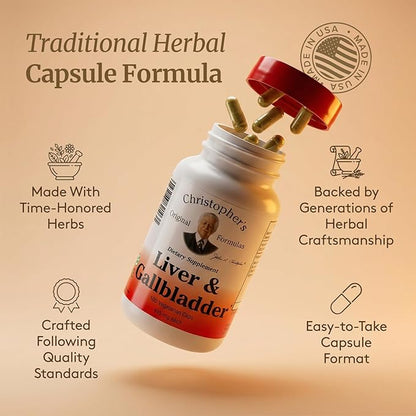 Christopher's Original Formulas Liver & Gallbladder Formula Capsules - Gallbladder Supplements with Digestive Enzymes - Supports Digestive System with Natural Herbs - Pack of 12