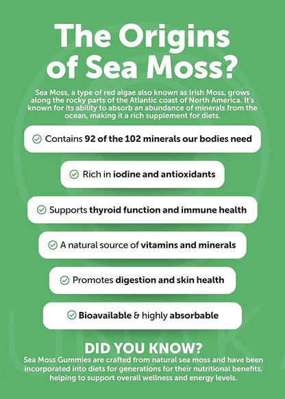 Lunakai USA Made Irish Sea Moss Capsules with Black Seed Oil, Ashwagandha, Burdock Root & Bladderwrack, 60ct