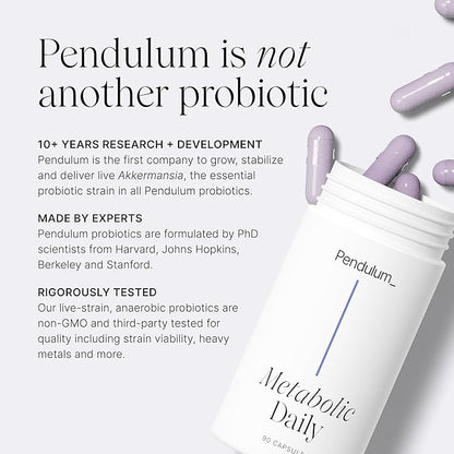 Pendulum Metabolic Daily - Multi-Strain Probiotic with Akkermansia muciniphila to Support Metabolism and Sustain Energy Levels - for Women and Men - 90 Capsules (1 Pack)