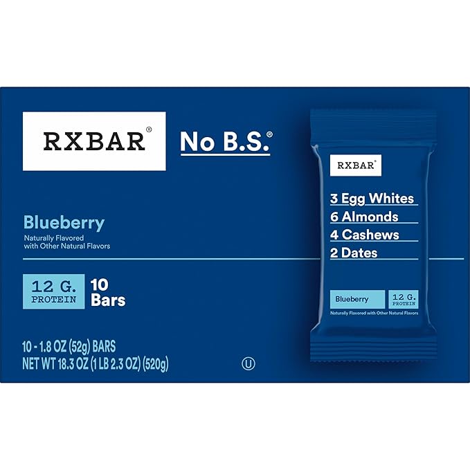 RXBAR Protein Bars, Protein Snack, Snack Bars, Blueberry, 18.3oz Box (10 Count)