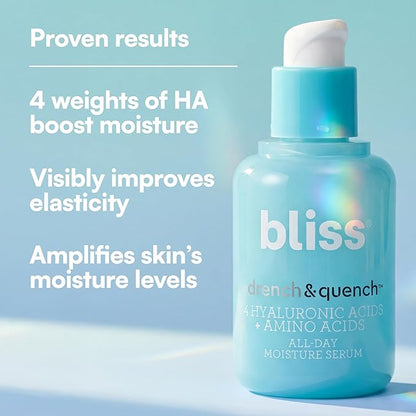 Bliss Drench & Quench Hyaluronic Acid Serum – Hydrating Face Serum with Amino Acids – Deep Moisture, Plumps & Smooths Dry, Sensitive Skin – 1 Fl Oz