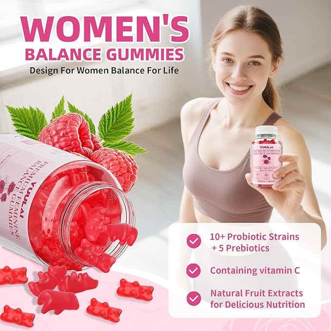 Premium Feminine Balance Gummies, Hawaiian Pineapple Feminine Gummies for Women PH Balance & Vaginal Health, Vegan, 60 Gummies
