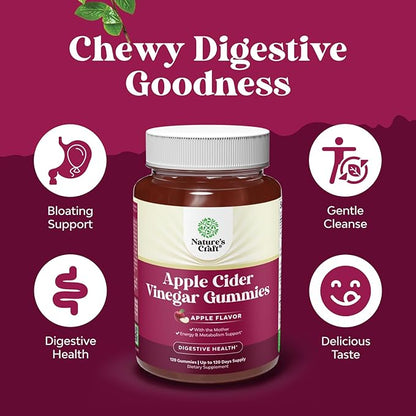 ACV Apple Cider Vinegar Gummies - Natural Energy Supplement ACV with Mother for Body Cleanse Immune Support and Gut Health with Vitamin B12 and Beet Root - 120 Count