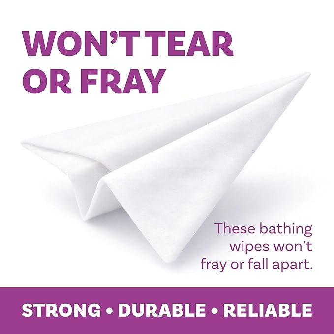 Extra Large Bath Wipes for Adults Bathing No Rinse - 80 Disposable Body Cleansing Wipes for Men, Women & Elderly - Great for Gym, Camping, Post Surgery - Shower Wipes - Lavender