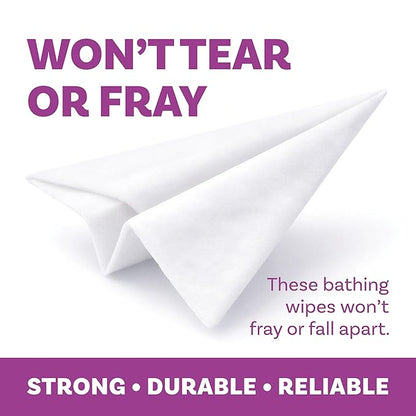 Extra Large Bath Wipes for Adults Bathing No Rinse - 80 Disposable Body Cleansing Wipes for Men, Women & Elderly - Great for Gym, Camping, Post Surgery - Shower Wipes - Lavender
