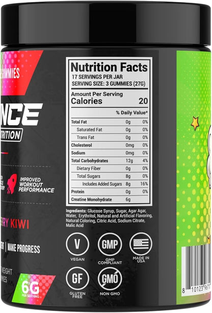 Bounce Pro Creatine Monohydrate Gummies for Men & Women, Low Calorie, 6G of Creatine per Serving, Vegan, Anti-Melting, Gluten-Free, Non-GMO (51 Count (Pack of 1), Strawberry Kiwi)