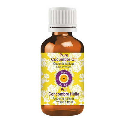 Deve Herbes Cucumber Oil (Cucumis sativus) | Cold Pressed | Pure | Natural | Undiluted | For Diluting Essential oils | For Skin & Massage | Non-Sticky | Lightweight | Men & Women | 30ml (1 oz)