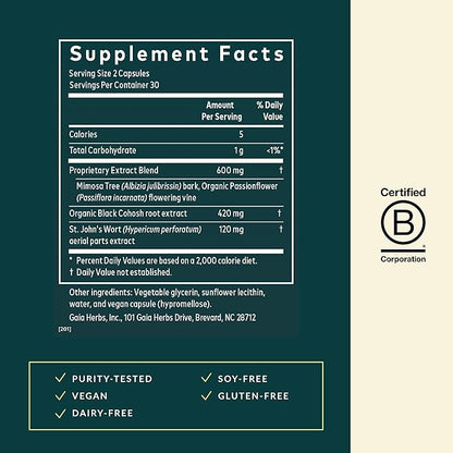 Gaia Herbs Menopause Support Nighttime - Menopause Supplement for Women* - with Black Cohosh, Mimosa, Passionflower & St. John's Wort - 60 Vegan Liquid Phyto-Caps (30 Servings)