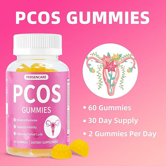 PCOS Multivitamin Gummies for Women Hormone Balance, Inositol Vitamins for Healthy Menstrual Cycle, Menopause and Mood Support, Fertility & Ovulation Reproductive Health Gummy 60 Count