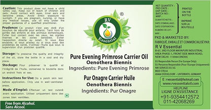 R V Essential Pure Evening Primrose Carrier Oil 630ml (21oz)- Oenothera Biennis (100% Pure and Natural Cold Pressed)