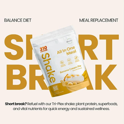 310 Nutrition All-in-One Plant-Based Meal Replacement Shake - High-Fiber Protein with Probiotics, Digestive Enzymes & Adaptogens - Vegan, Low Carb, Keto-Friendly Superfood Blend - Banana Cream Pie - 14 Servings