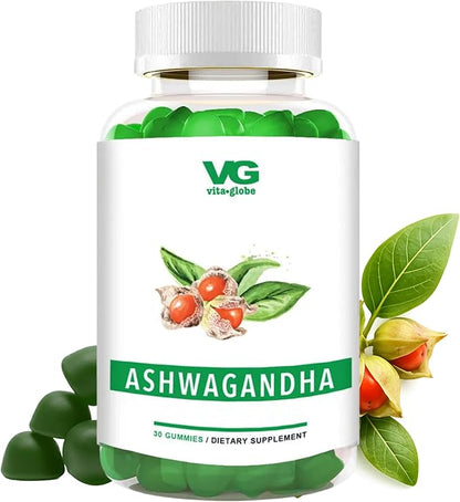 VITA GLOBE Ashwagandha Gummies 25mg with Vitamin D2 100mcg and Zinc 2mg, Ashwagandha for Men and Women, Supplement for Everyday Wellness, Mood Balance and Immune Nutrition, 30 Count, 1 Pack