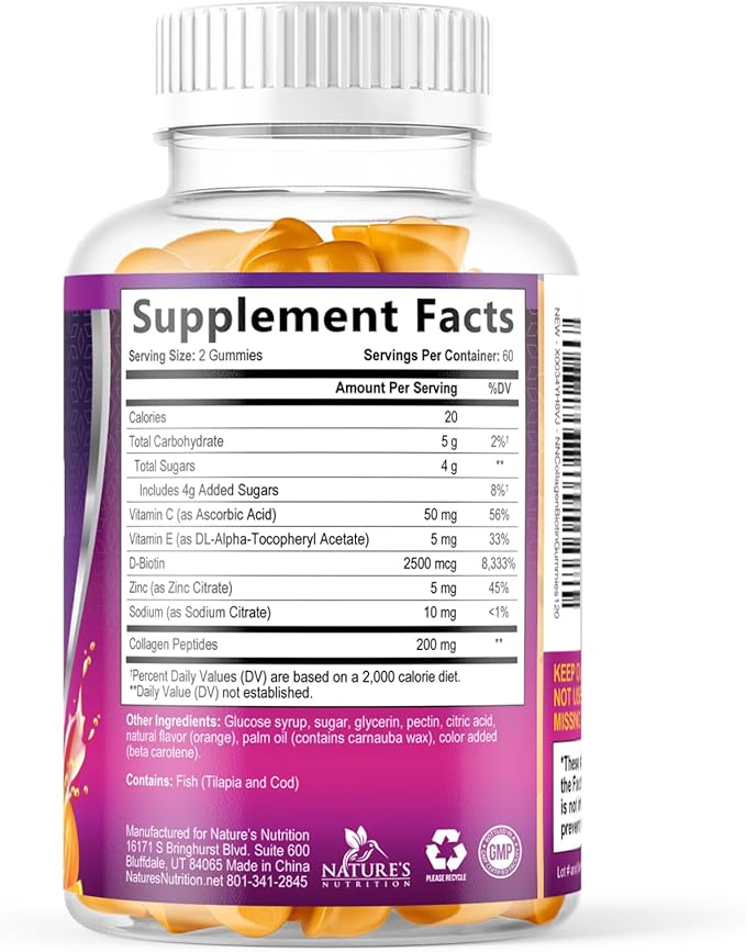 Collagen Gummies - 2500mcg Biotin Per Serving - Complete Collagen Supplement with Hydrolyzed Peptides Type I & III, Biotin, Zinc, & Vitamin C - Hair, Skin, & Nail Support Women & Men - 120 Gummies