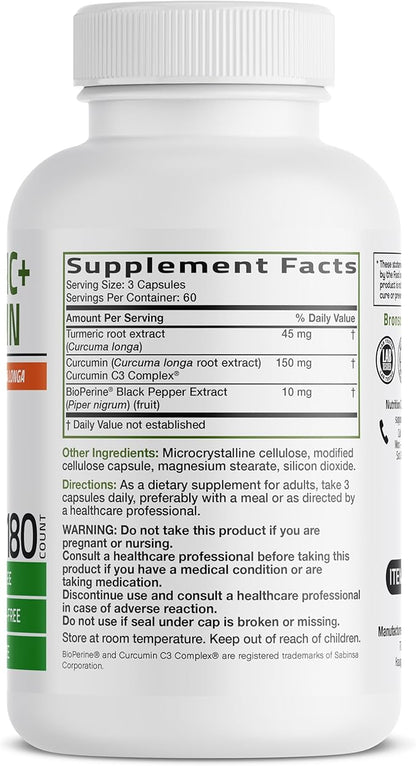 Bronson Turmeric Curcumin Extra Strength - Antioxidant, Joint & Digestion Support with BioPerine, Non-GMO, 180 Vegetarian Capsules