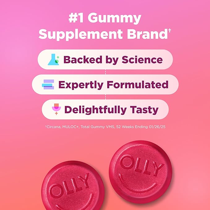 OLLY Undeniable Beauty Gummy, For Hair, Skin, Nails, Biotin, Vitamin C, Keratin, Chewable Supplement, Grapefruit, 30 Day Supply - 60 Count