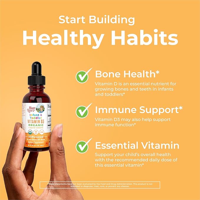 MARYRUTH'S USDA Organic Vitamin D Drops | Vitamin D3 Liquid | Sugar Free | Liquid Vitamin D Drops Immune Support for Infants & Toddlers | VIT D3 | Gluten Free | Non-GMO | 90-150 Servings