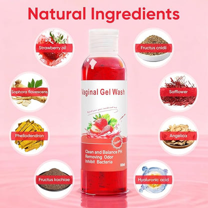 Feminine Wash & Yoni Oil & Yoni Soap Set for Women, Yoni Wash for Ph Balance Remove Odor Moisturizing, 1 Fl.Oz Essential Oil & 5.07 Fl.Oz Strawberry Body Wash 5.29 Oz Yoni Soap Bar