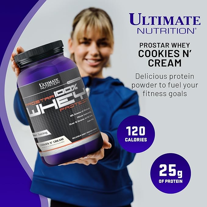 Ultimate Nutrition Prostar Whey Protein Powder Isolate, Cookies N Cream - Low Carb, High Protein Powder Shake for Muscle Gain & Recovery - Low Sodium, Low-Fat & Keto Friendly - 2 lbs Tub