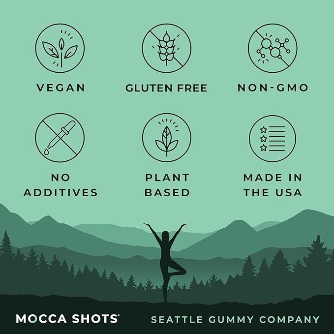 SGC Highest Concentration 100 mg Caffeine per Gummy, 2 Gummies per Pack, 12-Pack Mocca Shots Mint Chocolate Plant-Based Instant Energy with Herbal Nootropics