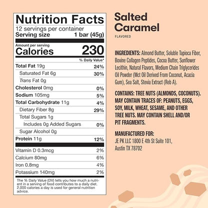 Perfect Keto Bars - The Cleanest Keto Snacks with Collagen and MCT. No Added Sugar, Keto Diet Friendly - 3g Net Carbs, 19g Fat,11g Protein - Diet Food Dessert (Salted Caramel, 12 Bars)