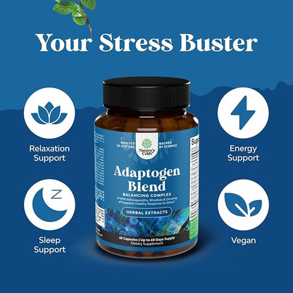 Herbal Adaptogen Mood Support Supplement - Calming Adaptogens Supplement for Stress & Cortisol Management with Ashwagandha Rhodiola Rosea & Maca Root - Vegan & Daytime Friendly - 60 Count