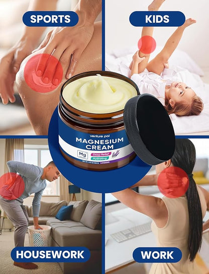 Venture Pal Topical Magnesium Cream, Fast-Absorbing Magnesium Moisturizing Lotion with Coconut Oil, Shea Butter & Hyaluronic Acid, Suitable for Kids