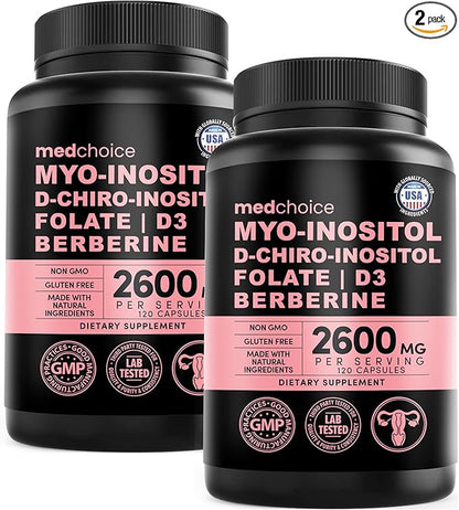 14-in-1 Women’s Inositol Complex Supplement – 40:1 Myo & D-Chiro Inositol with Folate, Vitamin D3, Zinc, Magnesium & Botanicals for Hormone & Feminine Wellness Support – (120 Capsules) (Pack of 2)