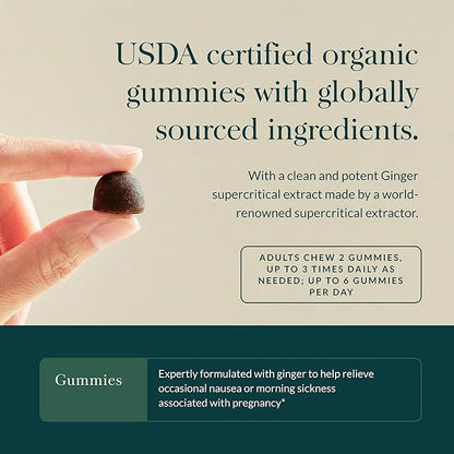 Gaia Herbs Nausea Gummies - Relieves Occasional Nausea* - with Ginger & Lemon - Ginger Flavor - 60 Vegan Gummies (30 Servings)