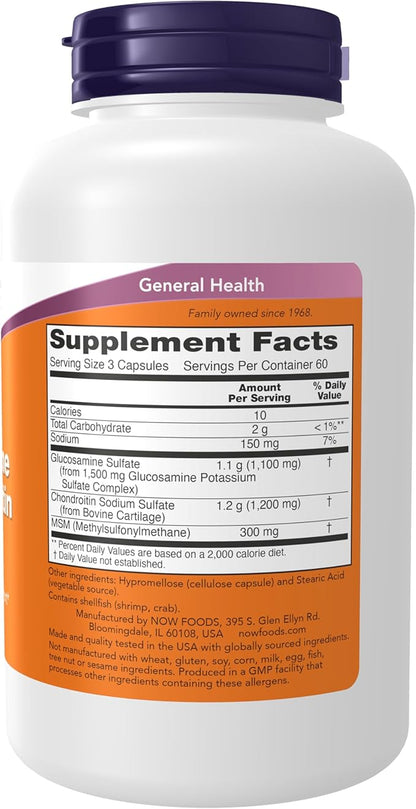 NOW Foods Supplements, Glucosamine & Chondroitin with MSM, Joint Health, Mobility and Comfort*, 180 Veg Capsules