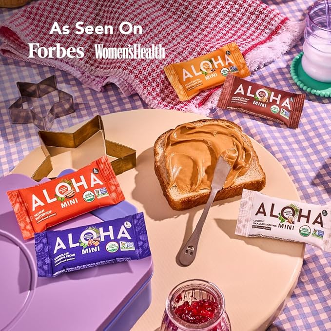 ALOHA Organic Plant Based Protein Bar MINIS |Chocolate Chip Cookie Dough| 20 Count, 24g Bars | Vegan, Low Sugar, Gluten Free, Paleo, Low Carb, Non-GMO, Stevia Free, Soy Free, No Sugar Alcohols