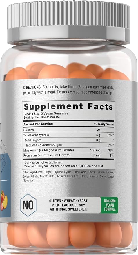 Horbaach Potassium Magnesium Gummies | Peach Strawberry Flavor | 70 Chewable Gummy | Vegan, Non-GMO, and Gluten Free Supplement