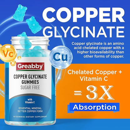 Copper Glycinate Gummies for Women, 2mg Chelated Copper with Vitamin C, High Absorption Copper Supplements for Women 25-44, Immune, Energy, Skin & Bone Health, 60 Count