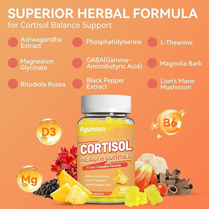 Cortisol Gummies for Women, Cortisol Supplements with Ashwagandha, Magnesium, L-theanine, for Relaxation and Mood Support - 120 Gummies