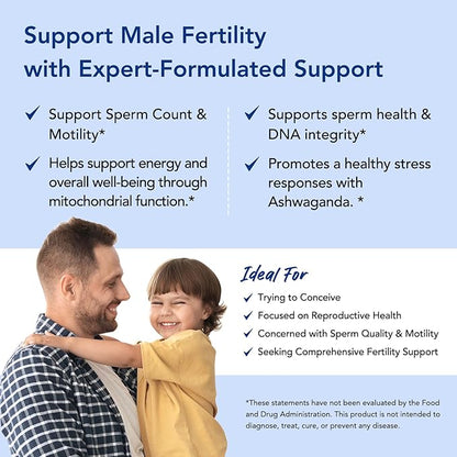 Premom Male Sperm Fortify Capsules - Male Fertility Supplements for Men - Prenatal Vitamins for Women Bundle – Conception for Her Multivitamin – 120 Count