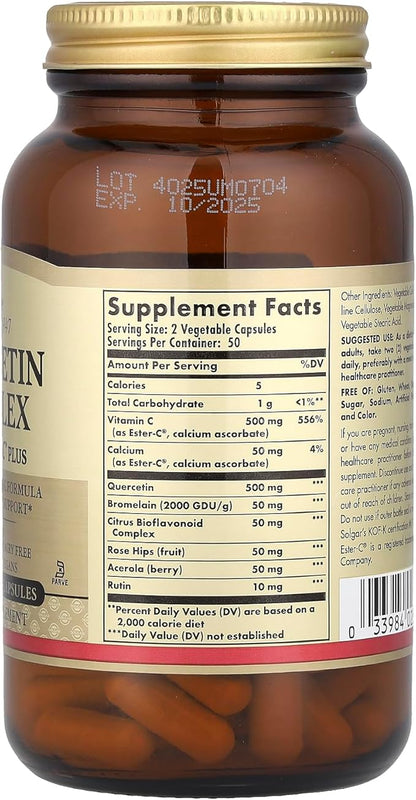 Solgar Quercetin Complex with Ester-C Plus, 100 Vegetable Capsules - Supports Immune Health, Antioxidant - Gentle on The Stomach Vitamin C - Non-GMO, Vegan, Gluten/Dairy Free - 50 Servings