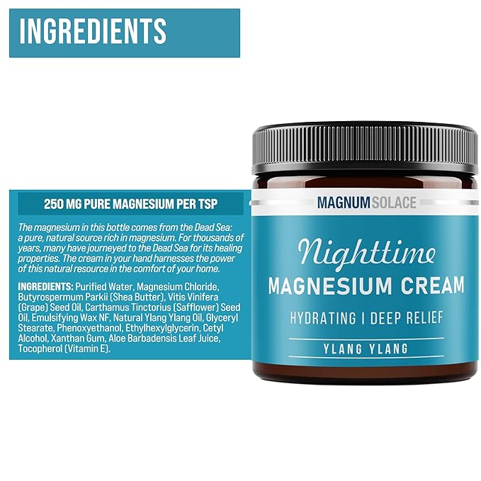 Magnum Solace Magnesium Lotion – Nighttime Magnesium Cream – Apply to Legs, Arms or Chest - Topical Magnesium Chloride – USA Made and Safe for Kids (Ylang Ylang)
