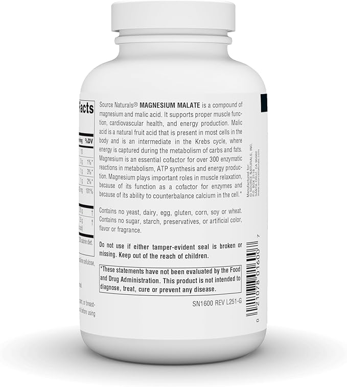 Source Naturals Magnesium Malate, Supports Muscles and Energy Production*, 3750 MG - 200 Capsules