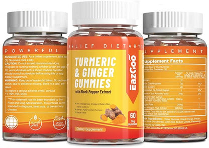 Turmeric Curcumin Gummies 500mg for Adults, with Black Pepper, Ginger Root, Vitamine C, Low Sugar Fruit Gummies, Orange Flavor - 60 Counts