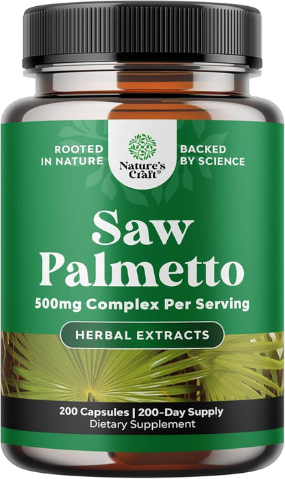 Natures Craft Saw Palmetto for Men with Beta Sitosterol - Saw Palmetto Extract Prostate Health Supplement for Men Bladder Control and Prostate Support - Restoring Hair Supplement - 200 Count
