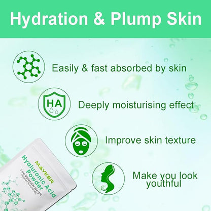MAYKER Pure Hyaluronic Acid Powder, 0.7 oz | Low Molecular Weight, Cosmetic Grade | For DIY Serums, Creams, Moisturizers | Clear, Watery Texture After Fully Dissolved