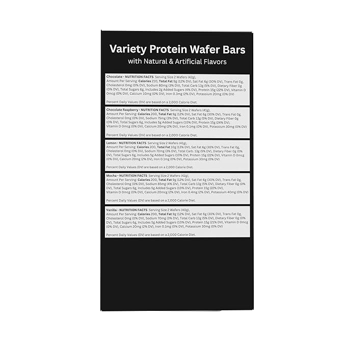 PROTIFIT - High Protein Wafer Bar, 15g Protein, Low Calorie, Low Carb, Low Fat, Trans Fat Free, Cholesterol Free, Ideal Protein Compatible, 5 Servings Per Box (Variety)