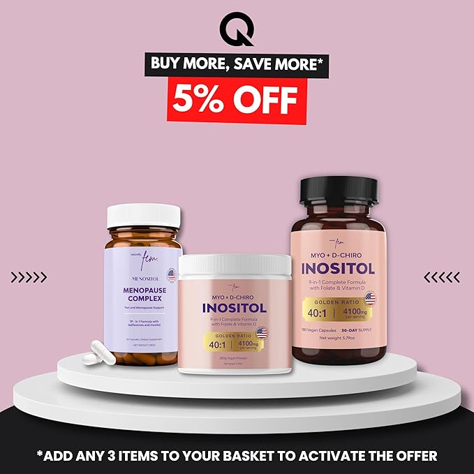 Premium Inositol Supplement 3x Bundle - Myo-Inositol & D-Chiro Inositol Supplement for Women 4100mg (40:1 Ratio) – 9-in-1 Hormonal & Metabolic Support with Folate, Vitamin B6, B12, D3, Zinc & Chromium