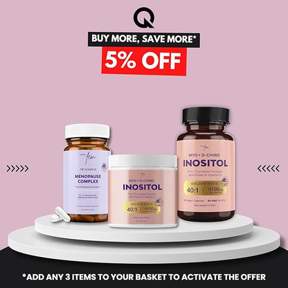 Inositol FEM Menositol 19-in-1 60Caps, Perimenopause & Menopause Supplements for Women Weight Loss with Myo-Inositol, D-chiro and Isoflavones, Control Metabolic Health, 100% Natural, Hormone, SoyFree