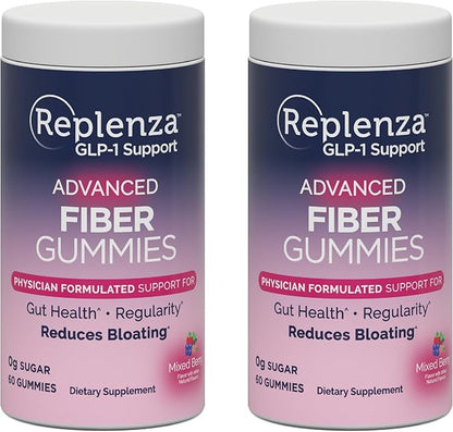 Replenza GLP-1 Support Fiber Gummies – Physician Formulated for Gut Health, Mixed Berry Flavor, 60-Count, for Men & Women, 2 Pack